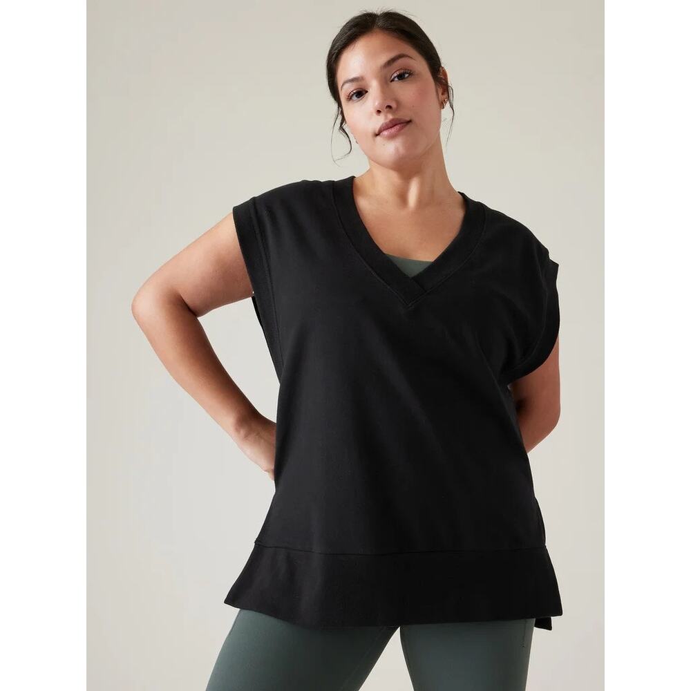 Athleta Retroberry V-Neck Sleeveless Sweatshirt Tee Black Women's -‎ Size XS